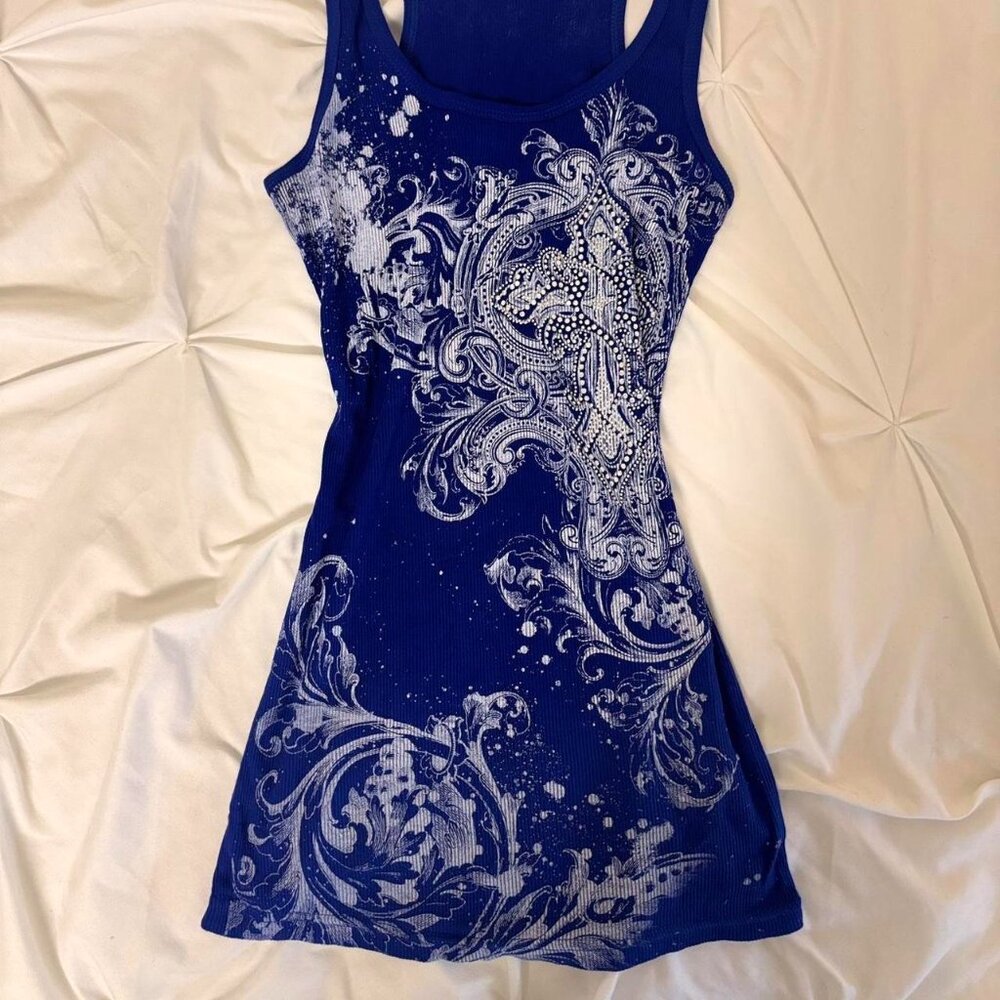 Vintage Women's Dark Blue Embellished Tank Top